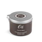 Cocoa bean massage candle melted oil texture and warm chocolate spa ambience