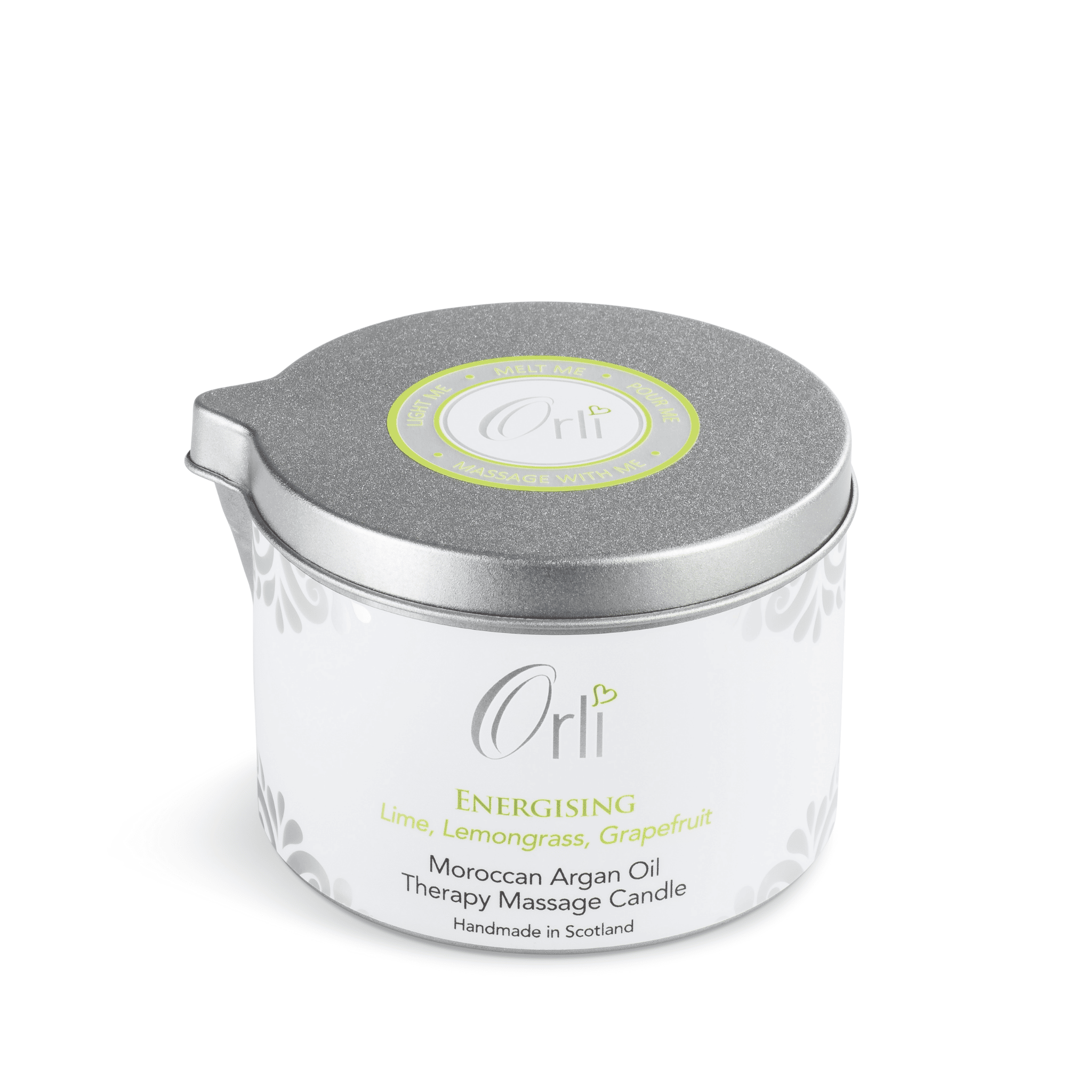 Energising massage candle melted oil texture and refreshing citrus spa ambience
