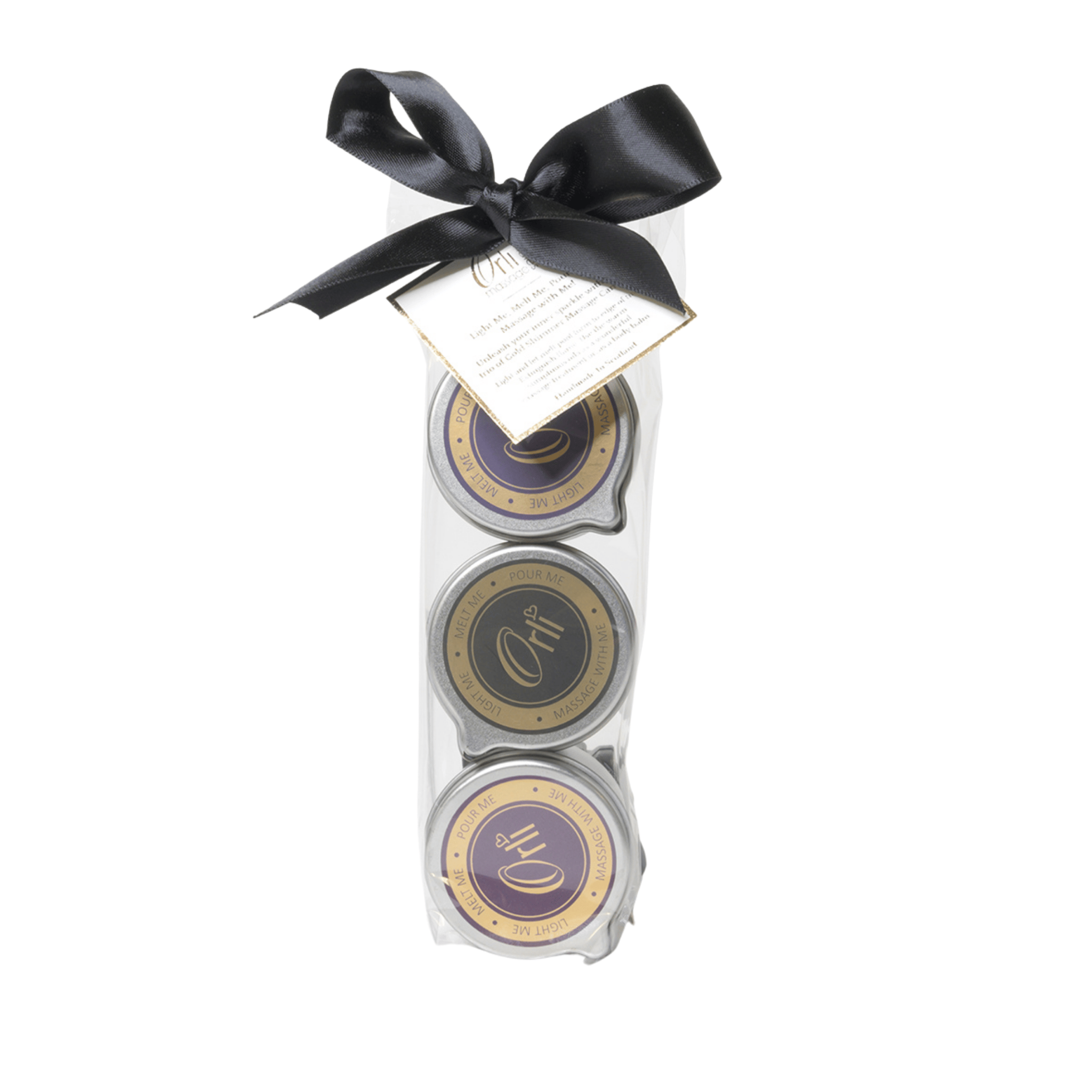 Gold shimmer massage candle trio set for radiant glowing skin and luxury spa treatments