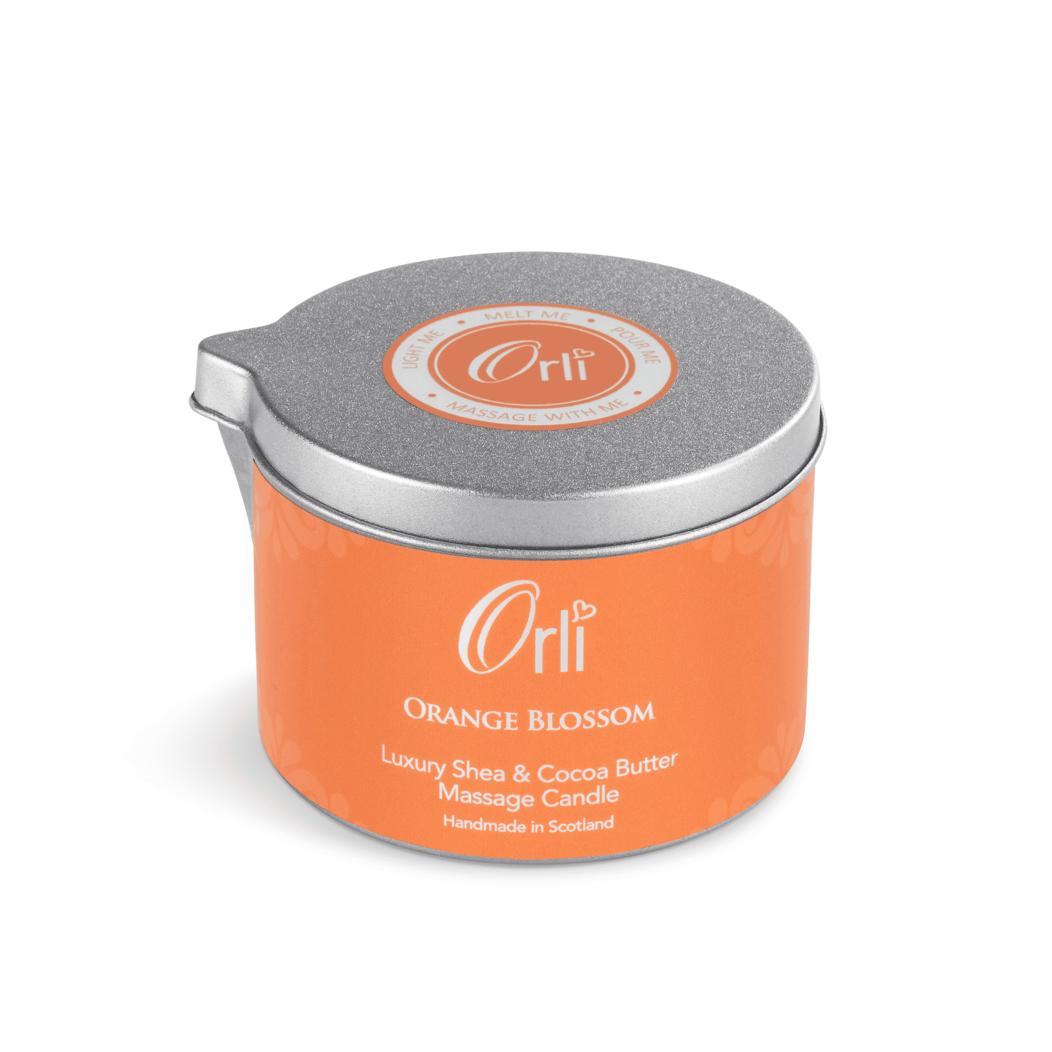 Orange Blossom massage candle melted oil texture and warm floral citrus fragrance ambience