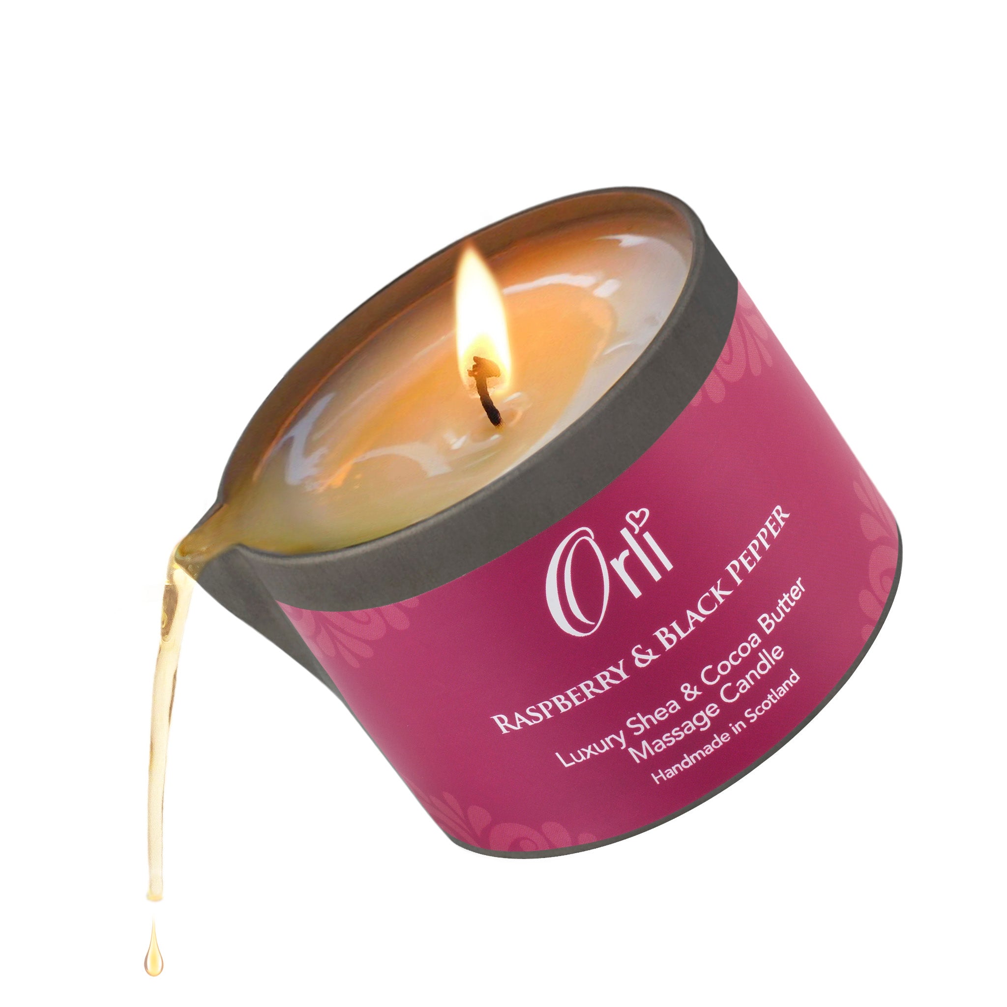 Raspberry and black pepper massage candle for uplifting spa treatments and indulgent self care rituals