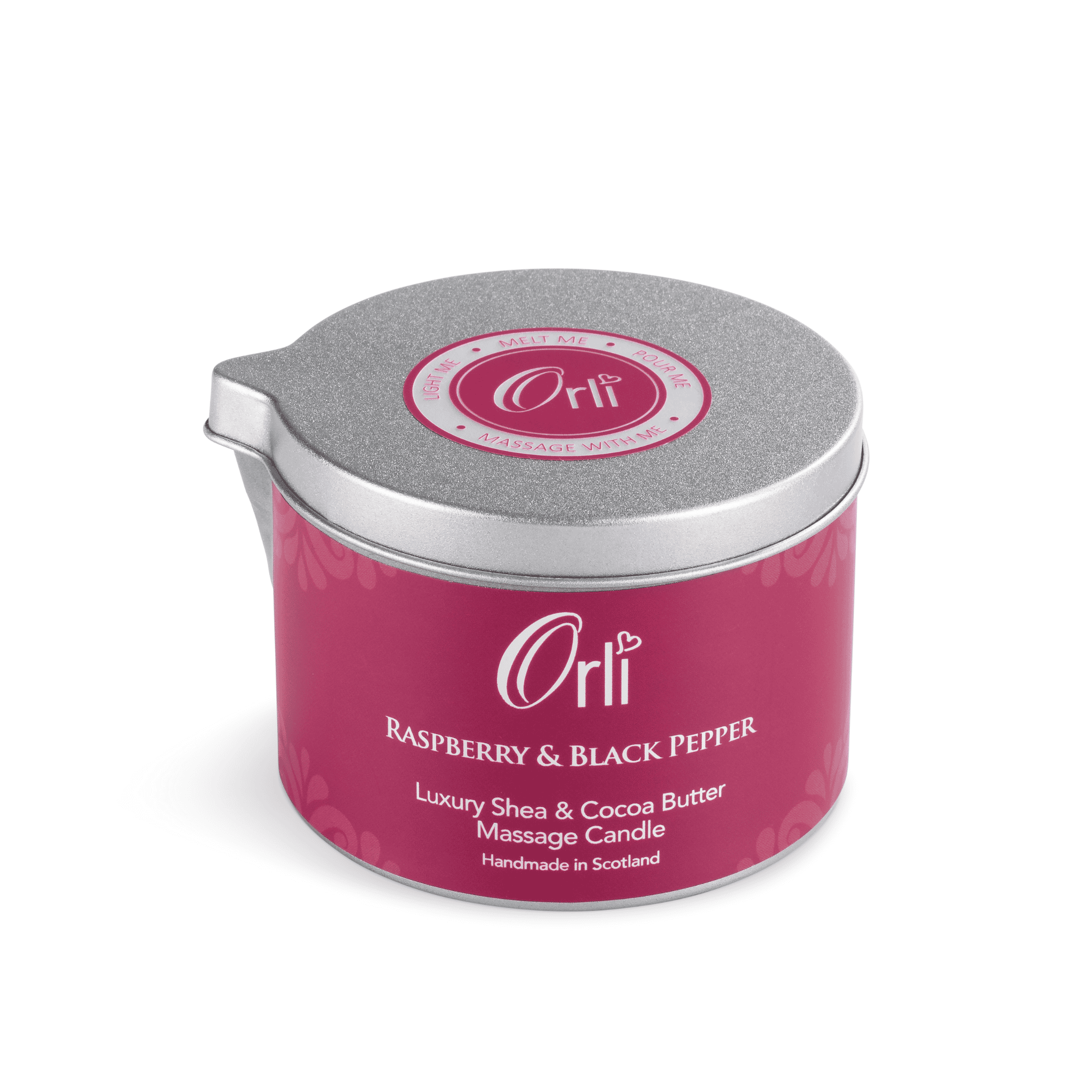 Raspberry and black pepper massage candle melted oil texture and warm spiced raspberry fragrance ambience