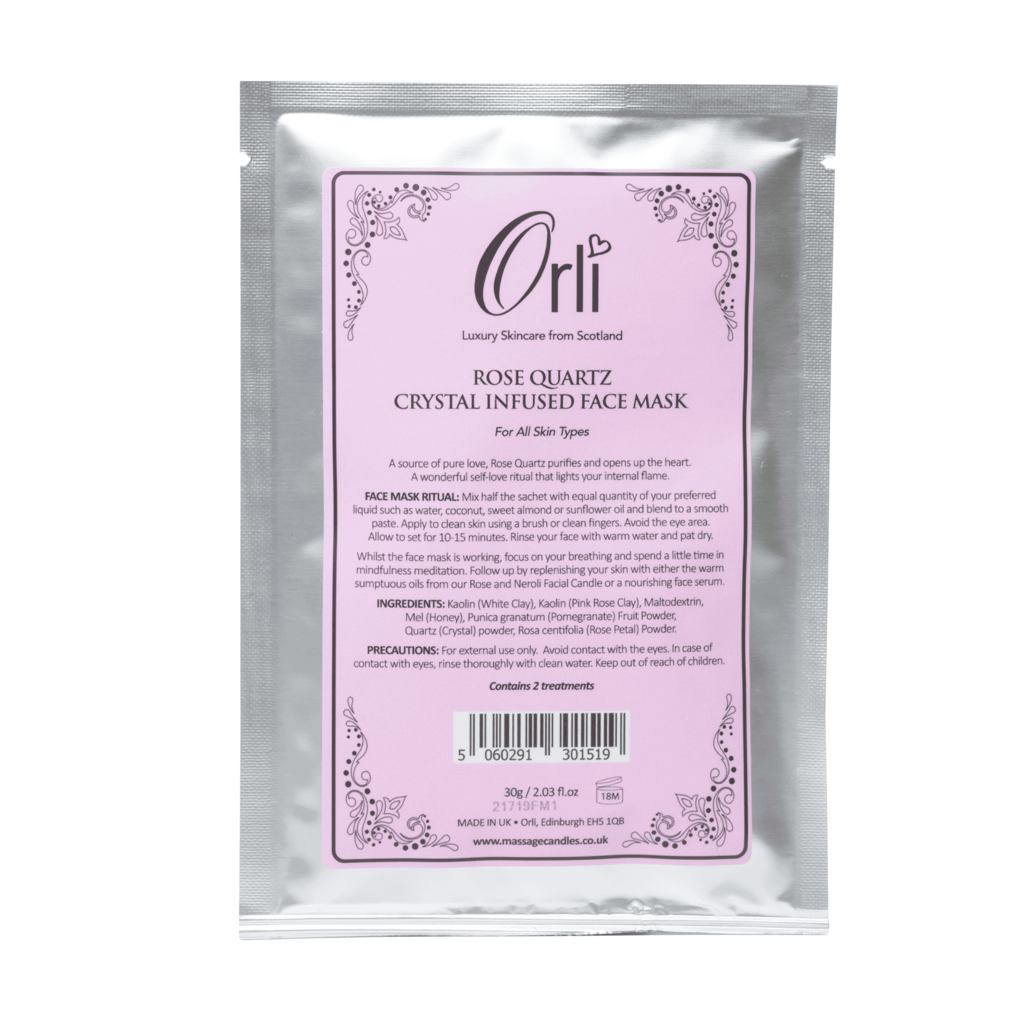 Rose quartz crystal face mask used in relaxing skincare treatment and self care routine