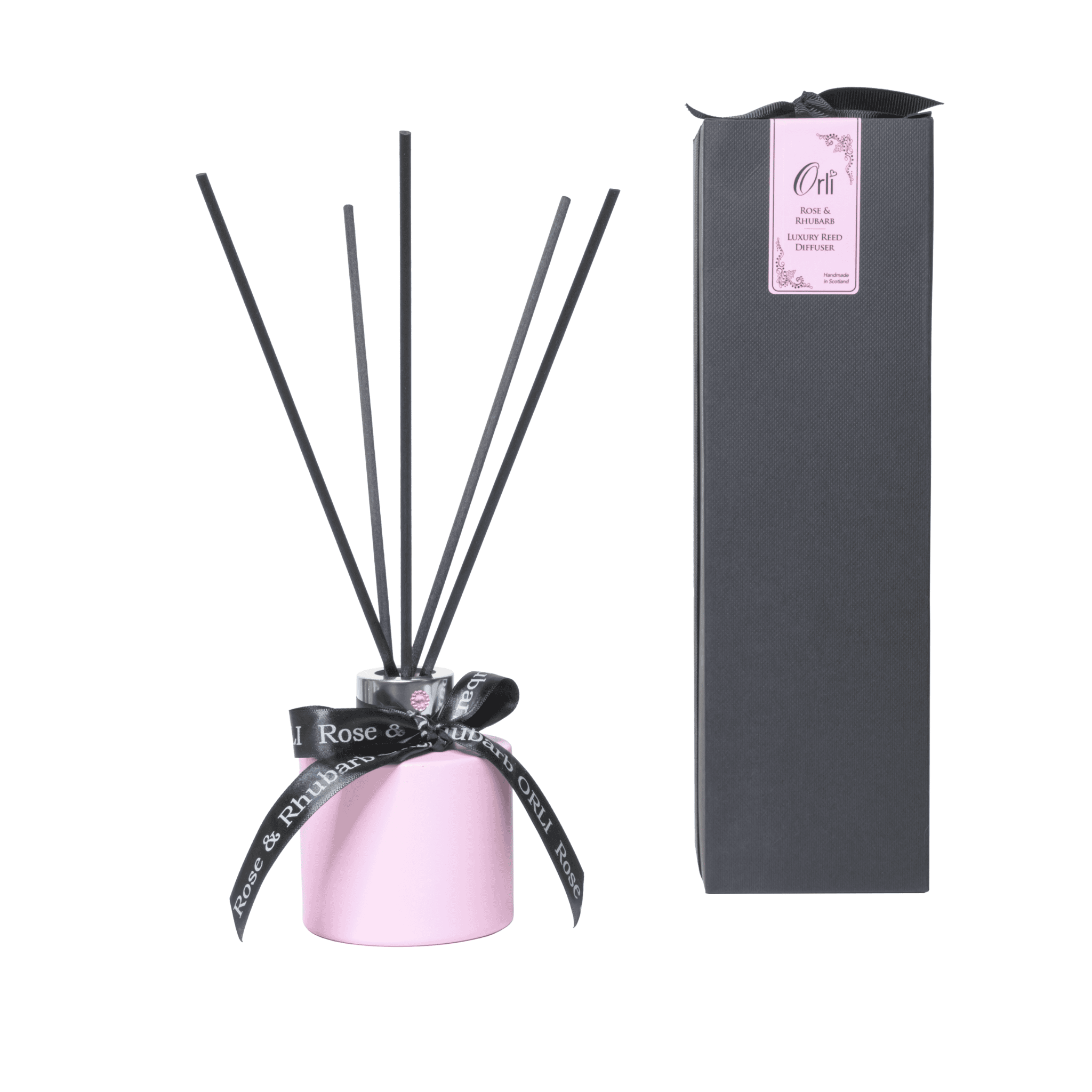 Rose and rhubarb reed diffuser with fresh fruity fragrance for uplifting home and spa ambience