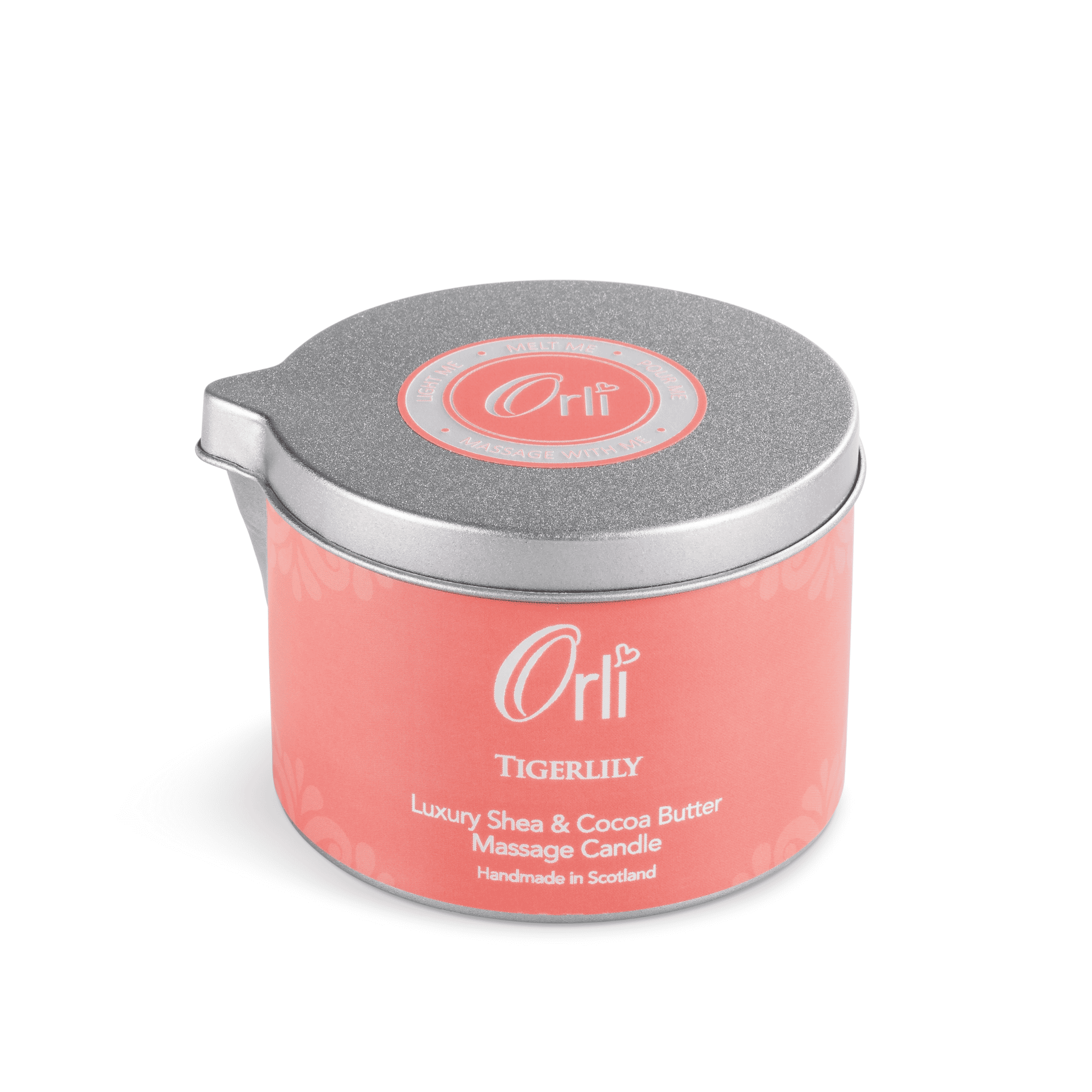 Tigerlily massage candle melted oil texture and warm glowing spa ambience